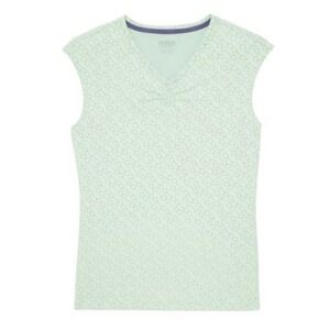 Dover‎ saddlery jacquard Scrunch V-Neck Women's Sleeveless Blue Print Top Size M